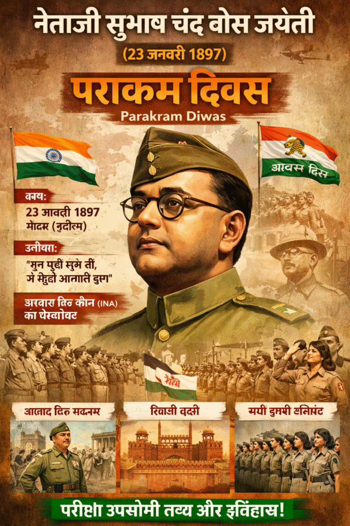 नेताजी सुभाष चंद्र बोस जयंती 23 जनवरी पराक्रम दिवस आज़ाद हिंद फौज